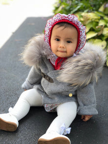 Unisex | Honeycomb Grey Cashmere Pram Coat with Grey Trim | Gray