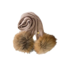 Unisex | Misha Ribbed Angora Scarf Natural Fur Poms | Brown