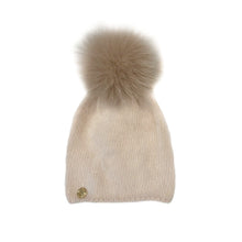 Unisex | Vanya Beige Cashmere Kids' Fox Fur Beanie Hat | Oatmeal