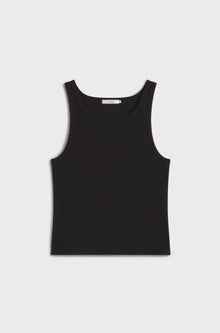 Black tank top on a light gray background