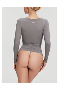 V-Neck Long Sleeve Top | Cool Gray