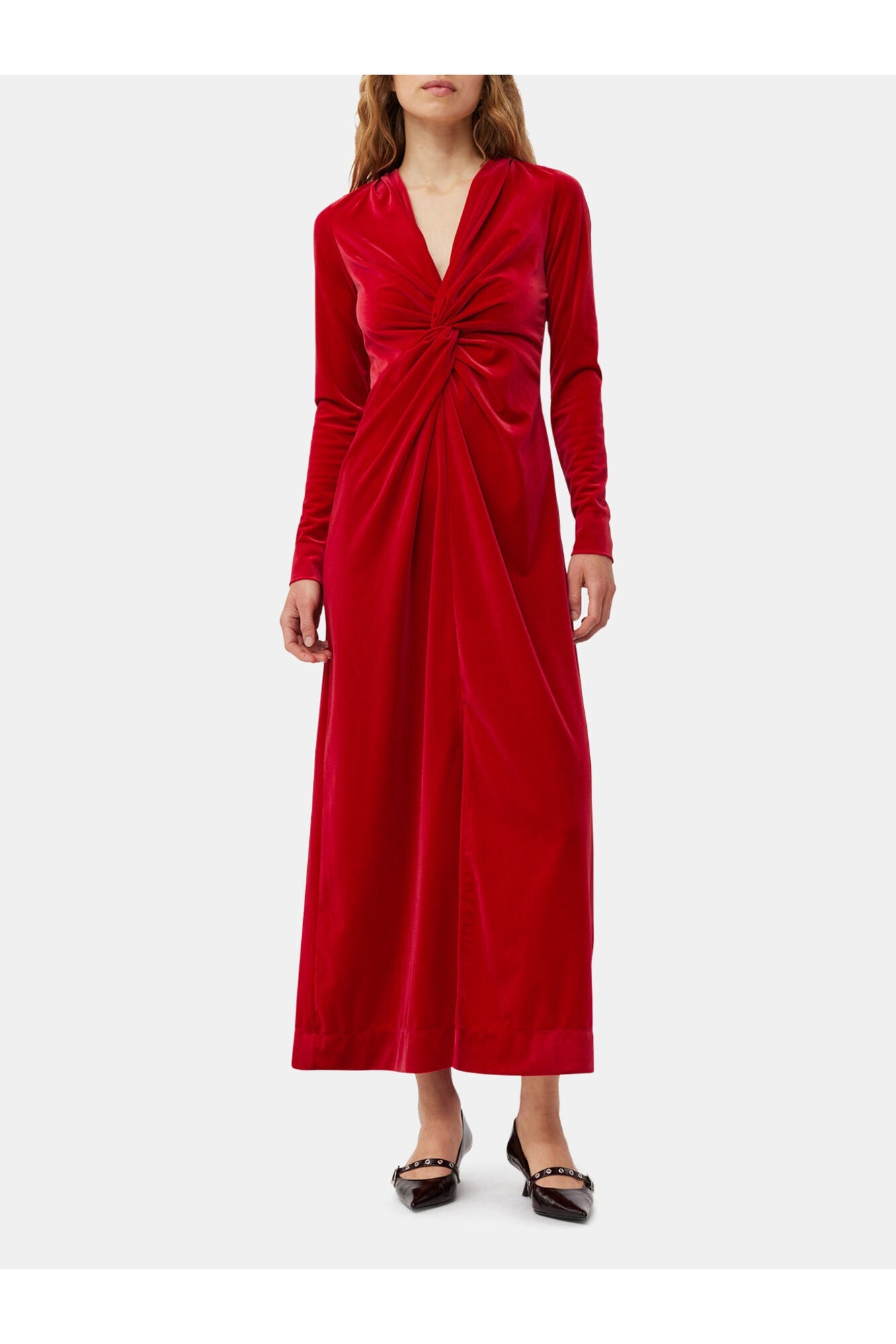 Velvet Jersey Twist Long Dress | Savvy Red
