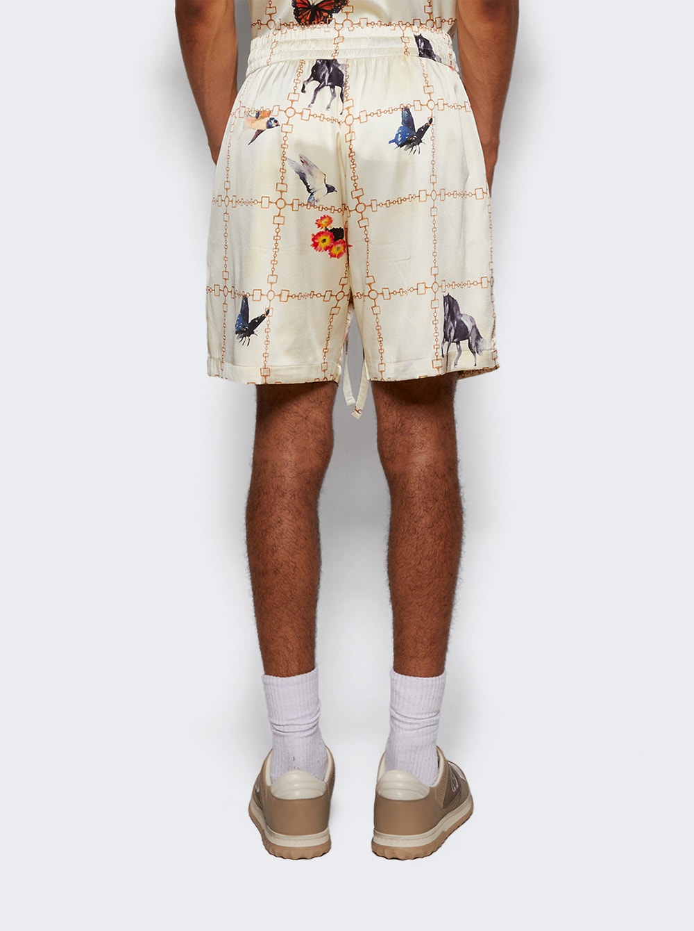 Men | NAHMIAS | Wildlife Silk Shorts Ivory | White