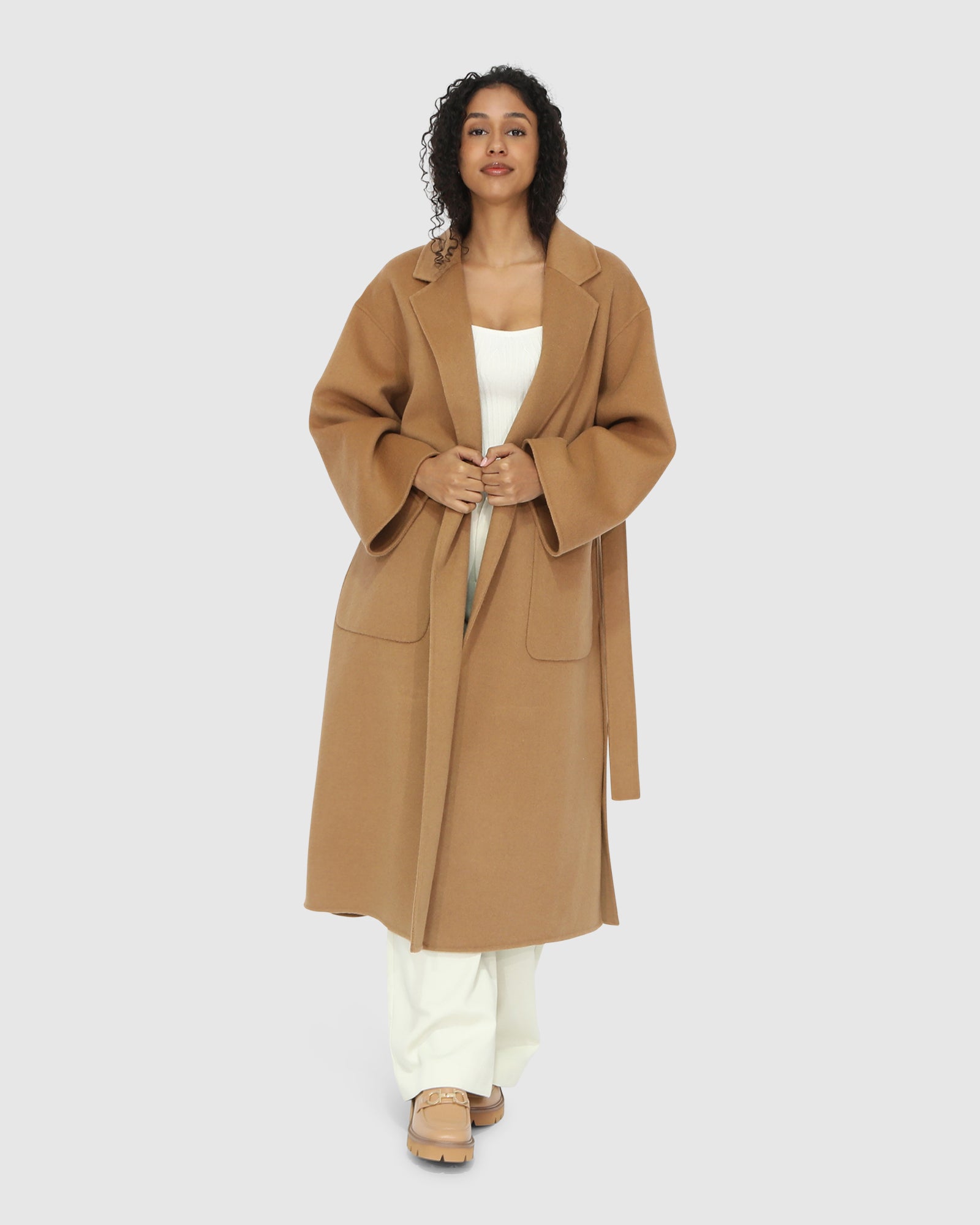 Wide Awake Split Hem Overcoat | Women | Camel