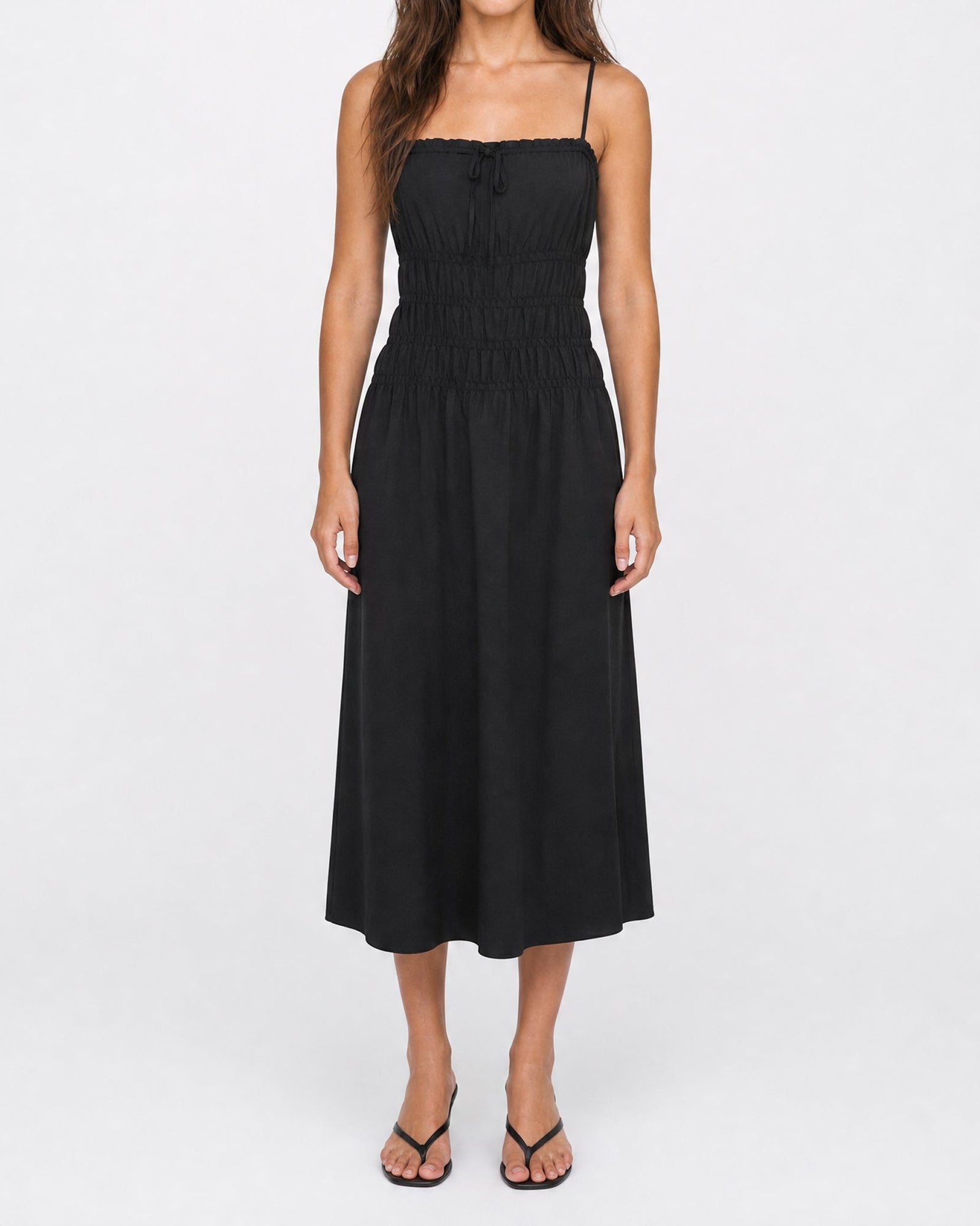 Womens | Smocked Midi Dress | Black