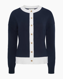 Womens | Cotton Fitted Cardigan | Noir Navy/White