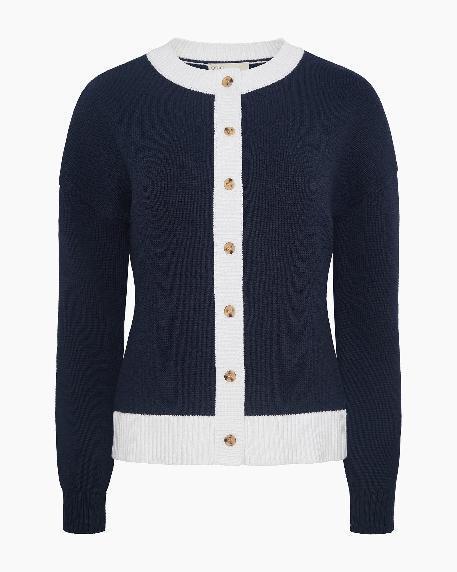 Womens | Cotton Fitted Cardigan | Noir Navy/White