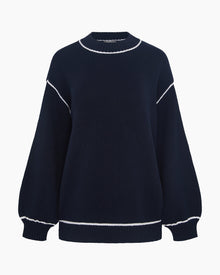 Womens | Cotton Oversized Mock Neck Sweater | Noir Navy/White