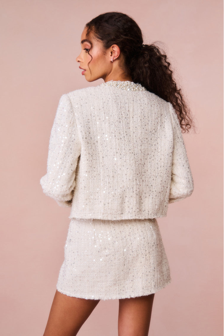 Wendina Sequined Tweed Mini Skirt | Cream