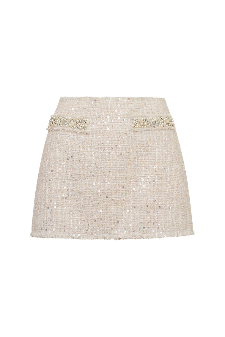 Wendina Sequined Tweed Mini Skirt | Cream