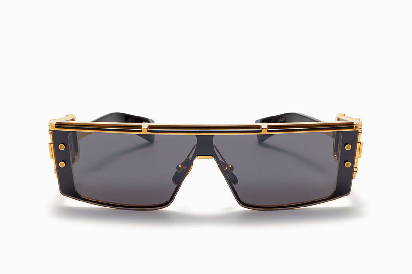 Unisex | Wonder Boy - III Sunglass | Gold - Black - Side Lens w /PB Pattern | Dark Grey w/ Black Mirror