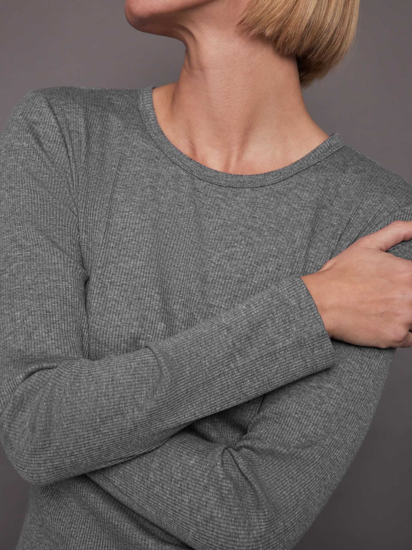 Wesley | Rivington Ribbed Long Sleeve Top | Grey Heather