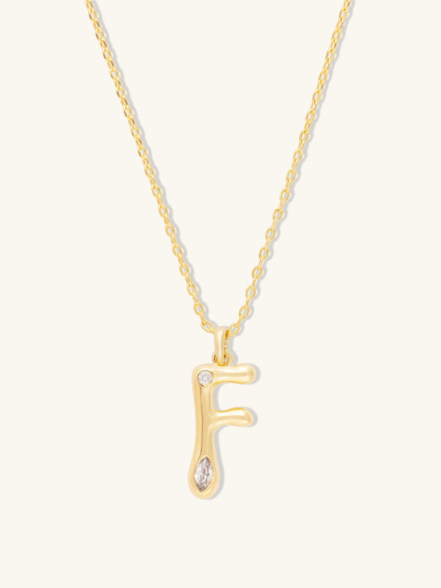 Alphabet Bubble Necklace | 5A Grade Cubic Zirconia | 14K Gold Plated Brass