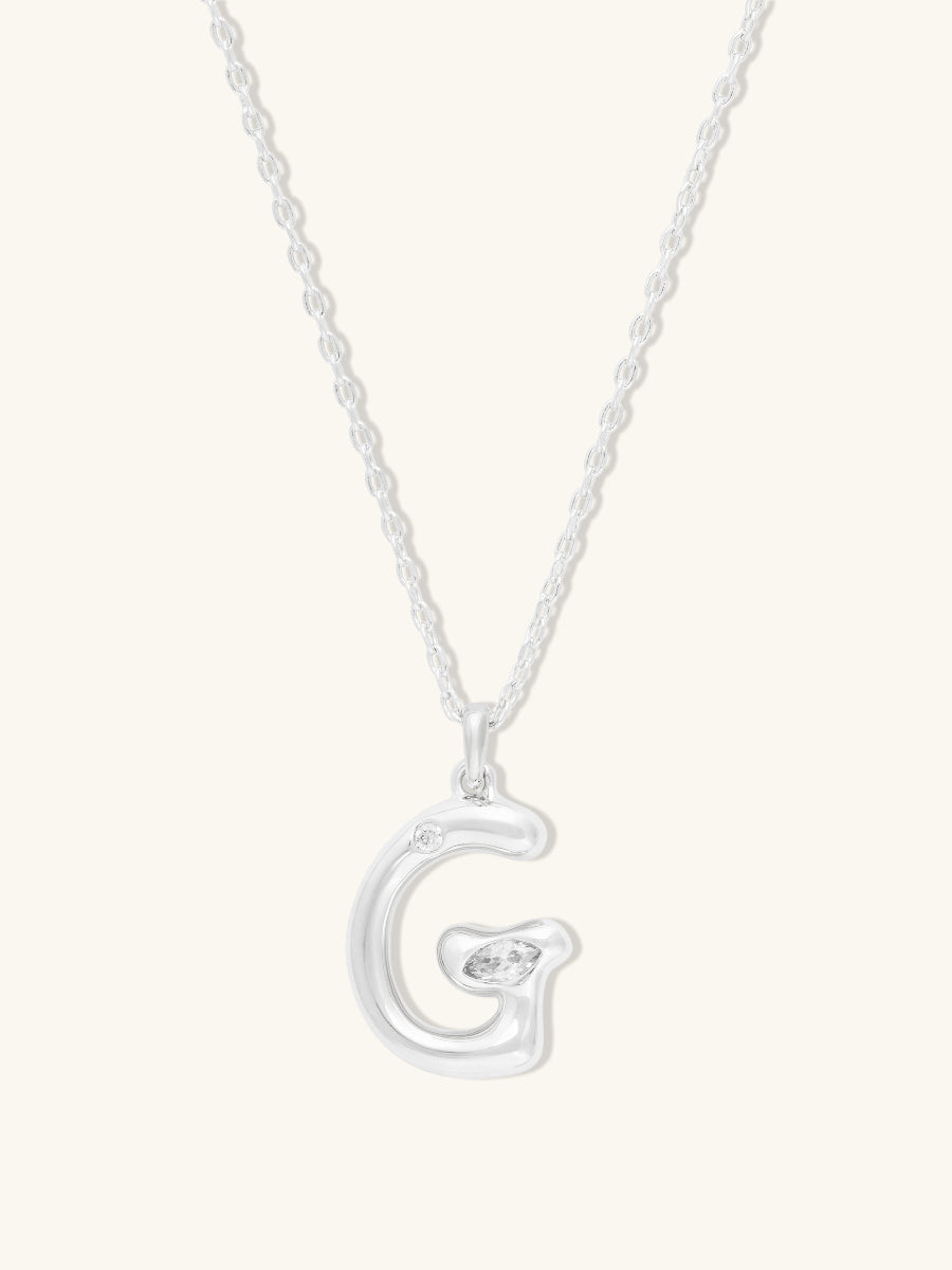 Alphabet Bubble Necklace | 5A Grade Cubic Zirconia | Silver Rhodium Plated Brass