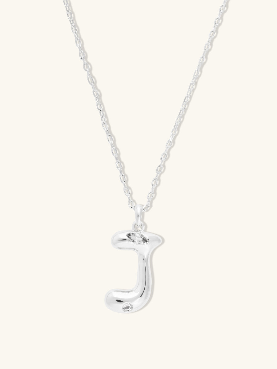 Alphabet Bubble Necklace | 5A Grade Cubic Zirconia | Silver Rhodium Plated Brass