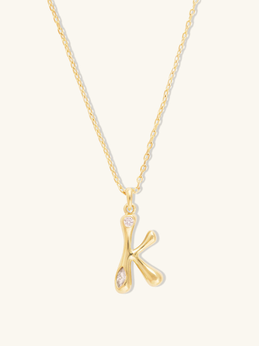 Alphabet Bubble Necklace | 5A Grade Cubic Zirconia | 14K Gold Plated Brass