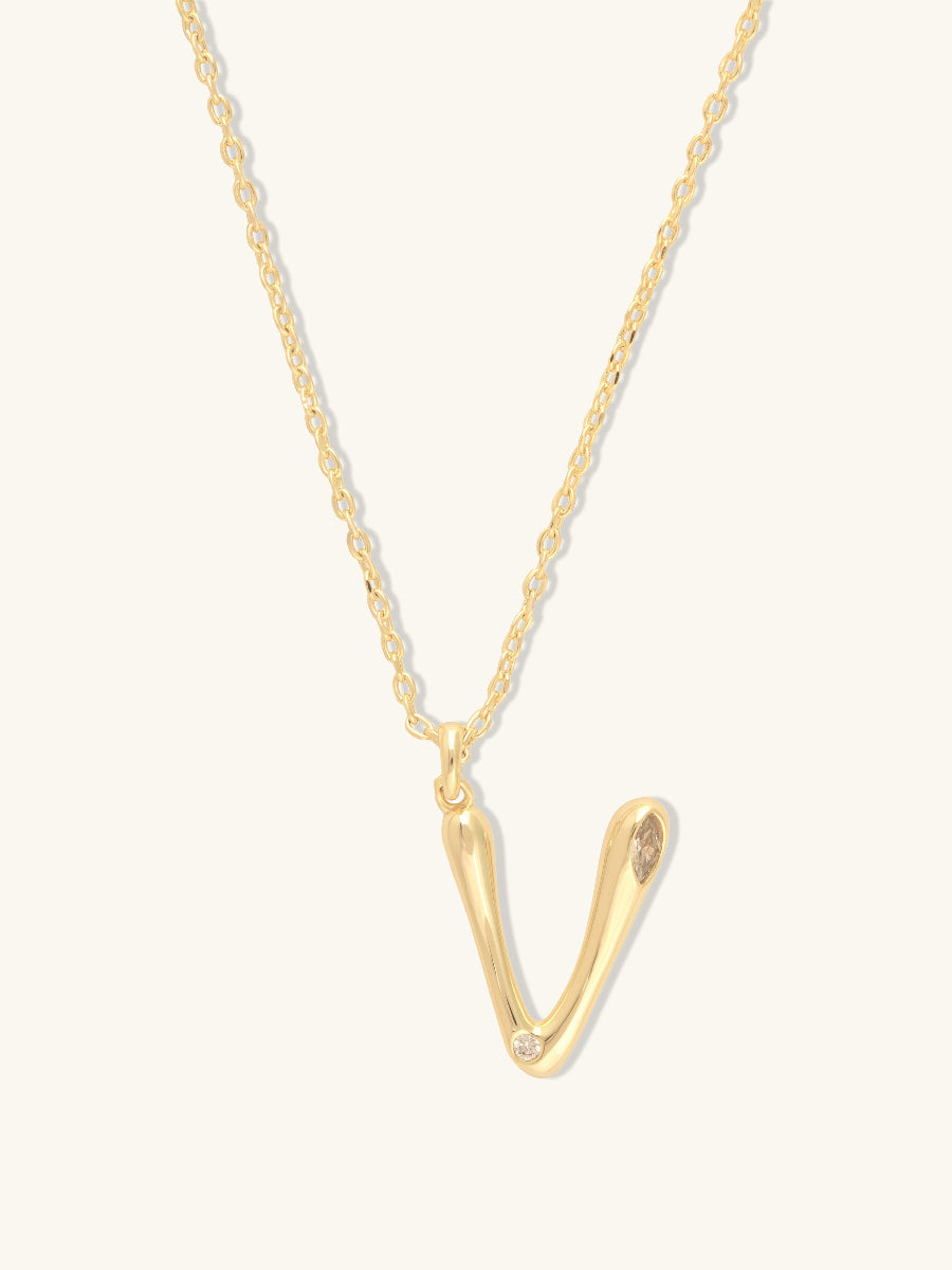Alphabet Bubble Necklace | 5A Grade Cubic Zirconia | 14K Gold Plated Brass