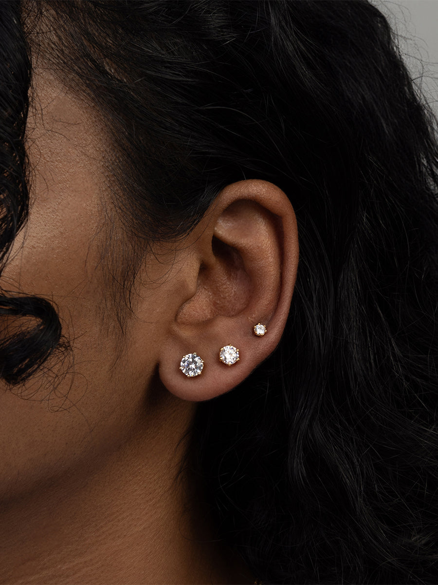 Brilliant 3mm Stud Earrings | 5A Grade Cubic Zirconia | 14K Gold Plated Brass