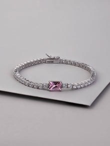 Pave 925 Sterling Baguette Pink Tennis Bracelet | 5A Grade Cubic Zirconia | 925 Sterling Silver