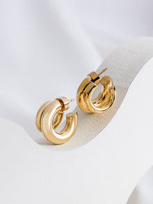 Hailey Double Nano Hoop 9mm Earrings  | 14K Gold Plated Brass