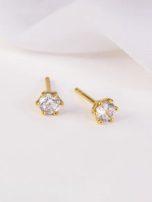 Brilliant 2mm Stud Earrings | 5A Grade Cubic Zirconia | 14K Gold Plated Brass