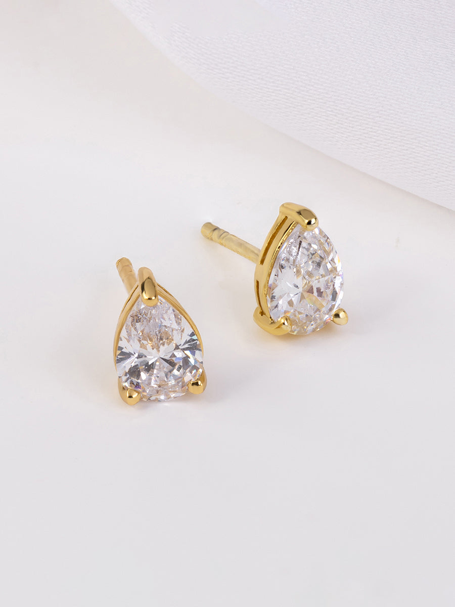 3mm Teardrop Stud Earrings | 5A Grade Cubic Zirconia | 14K Gold Plated Brass