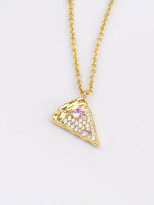 Pizza Slice Necklace | 5A Grade Cubic Zirconia | 14K Gold Plated Brass