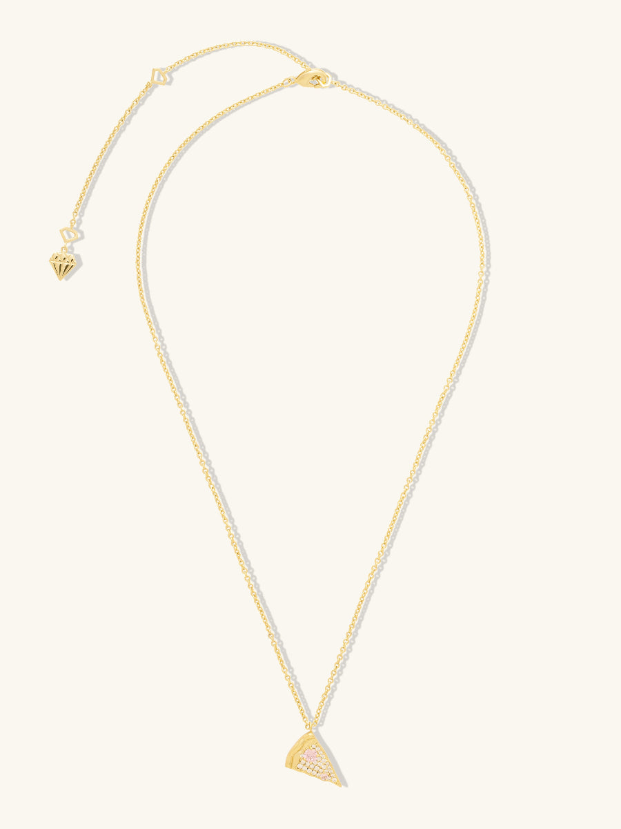 Pizza Slice Necklace | 5A Grade Cubic Zirconia | 14K Gold Plated Brass