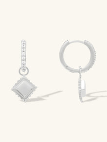 Ravioli Charm Huggie Earrings | 5A Grade Cubic Zirconia | Silver Rhodium Plated Brass
