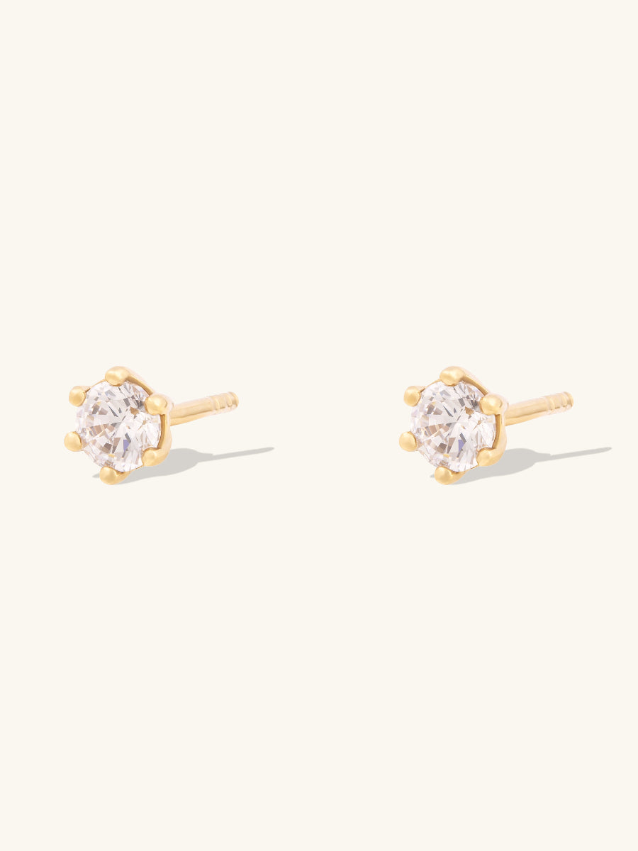 Brilliant 2mm Stud Earrings | 5A Grade Cubic Zirconia | 14K Gold Plated Brass