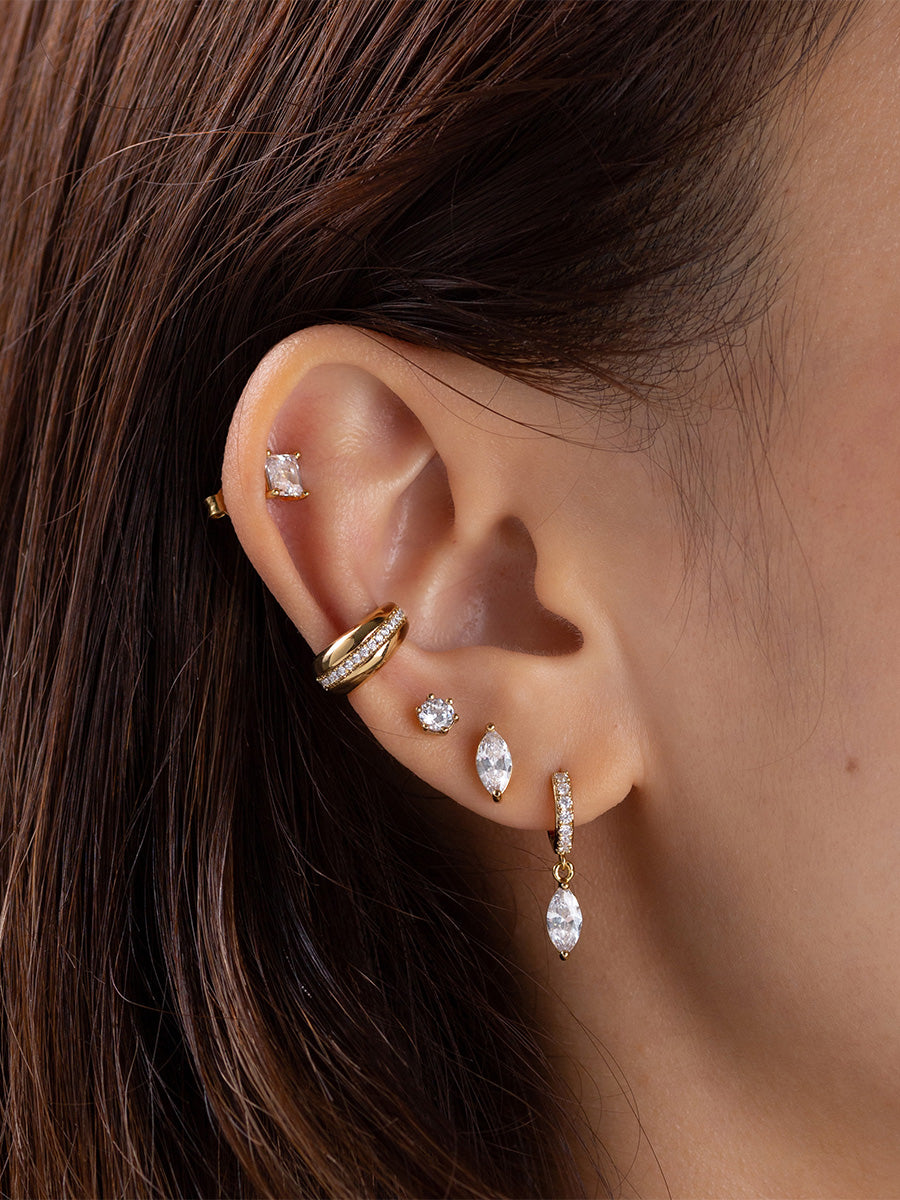 Marquise Stud Earrings | 5A Grade Cubic Zirconia | 14K Gold Plated Brass