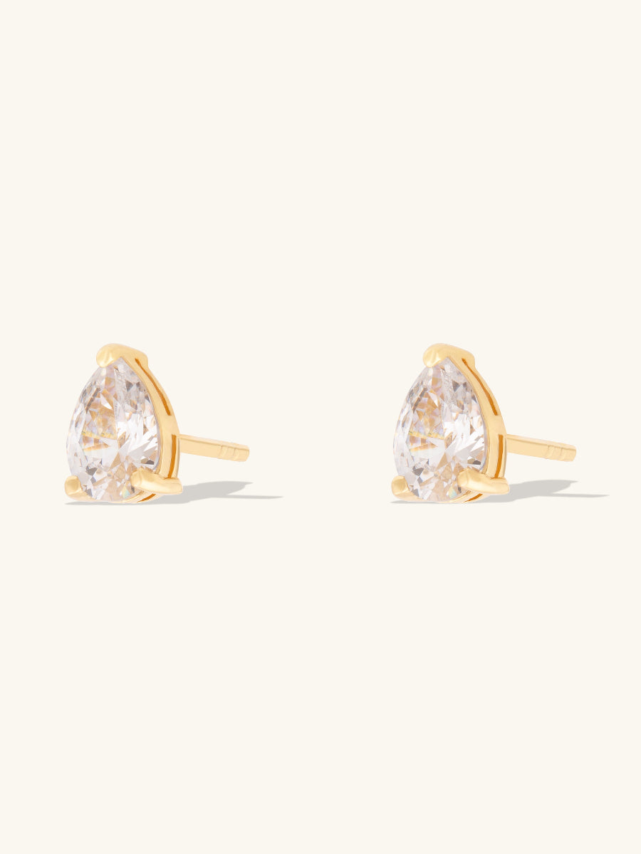 3mm Teardrop Stud Earrings | 5A Grade Cubic Zirconia | 14K Gold Plated Brass
