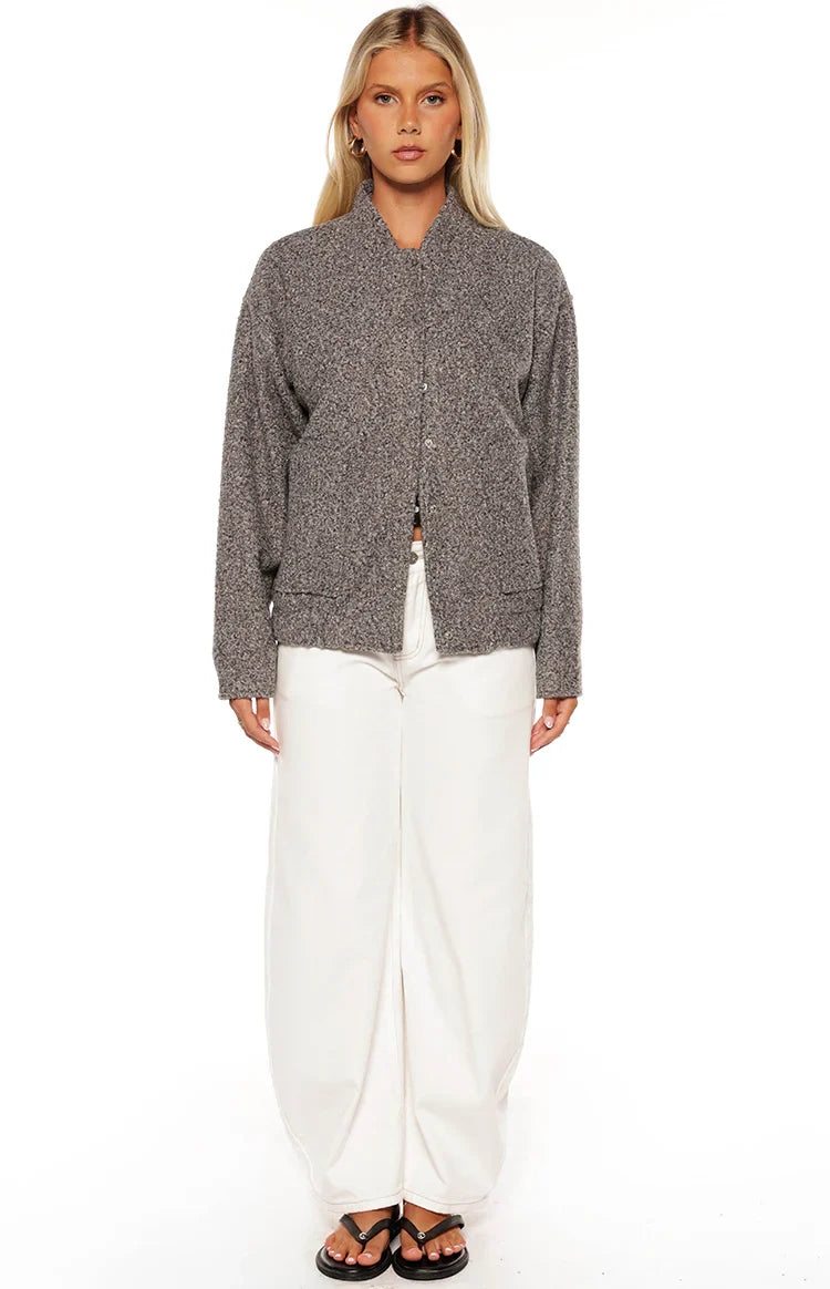 Warren Boucle Button Up Bomber Jacket | Grey