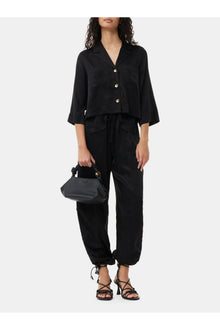Washed Satin Crop Shirt | Black