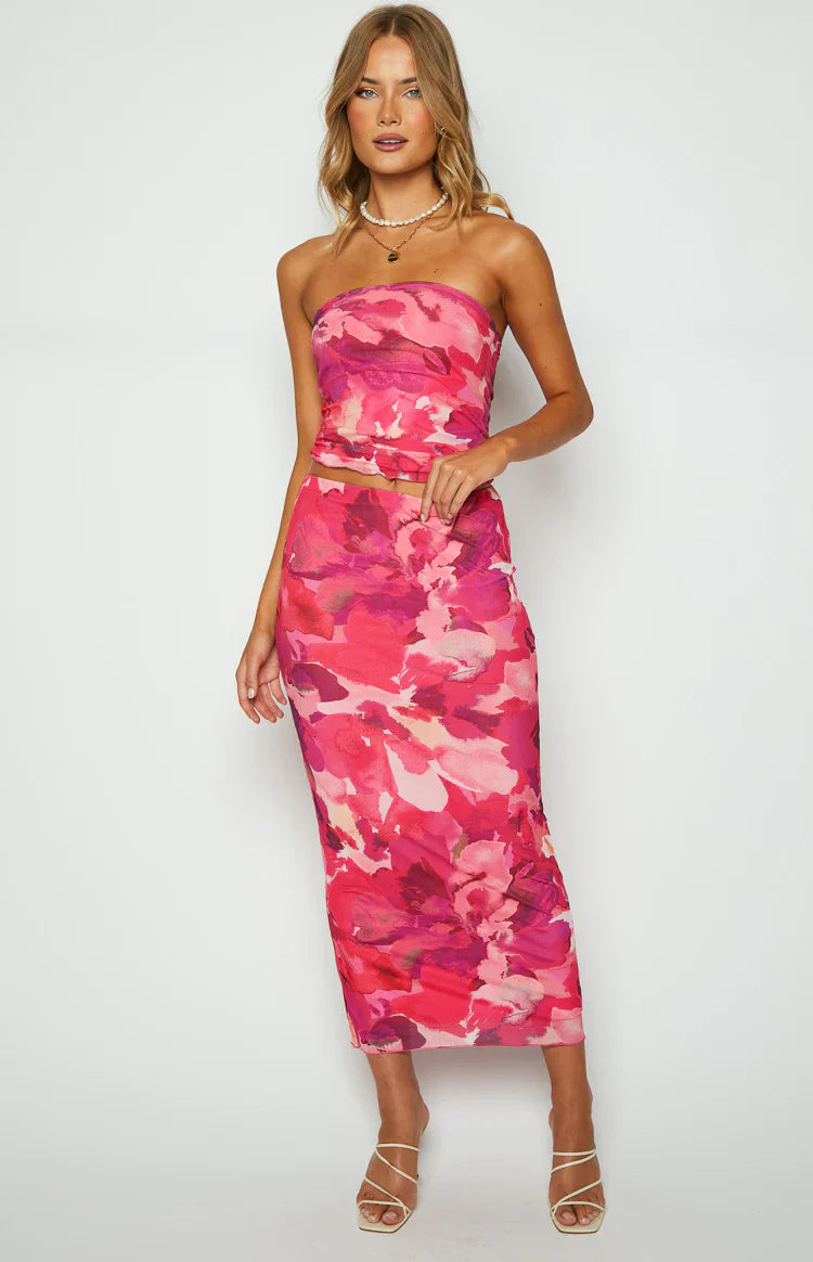 When in Rome Print Mesh Maxi Skirt | Pink
