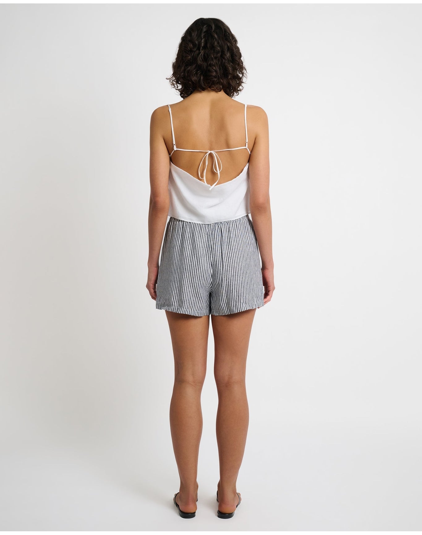 Women | Air Linen Elastic Drawstring Short | Deep Navy White