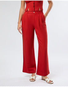 Women | Air Linen Pleated Trouser | Dark Red