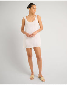 Women | Air Linen Scallop Shift Dress | White