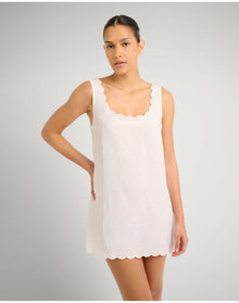 Women | Air Linen Scallop Shift Dress | White