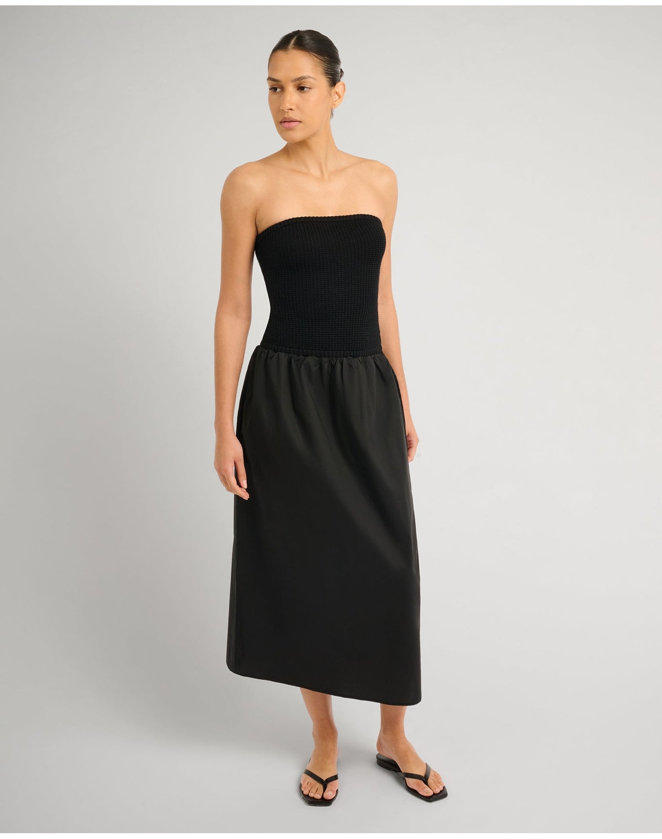 Women | Crochet Knit Poplin Maxi Dress | Black