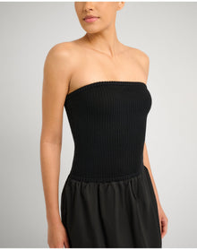 Women | Crochet Knit Poplin Maxi Dress | Black