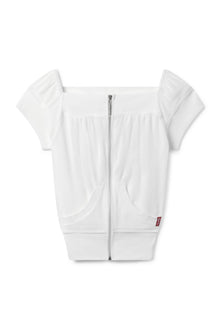 Women | Vintage Terry Off Shoulder Boho Zip Top | White