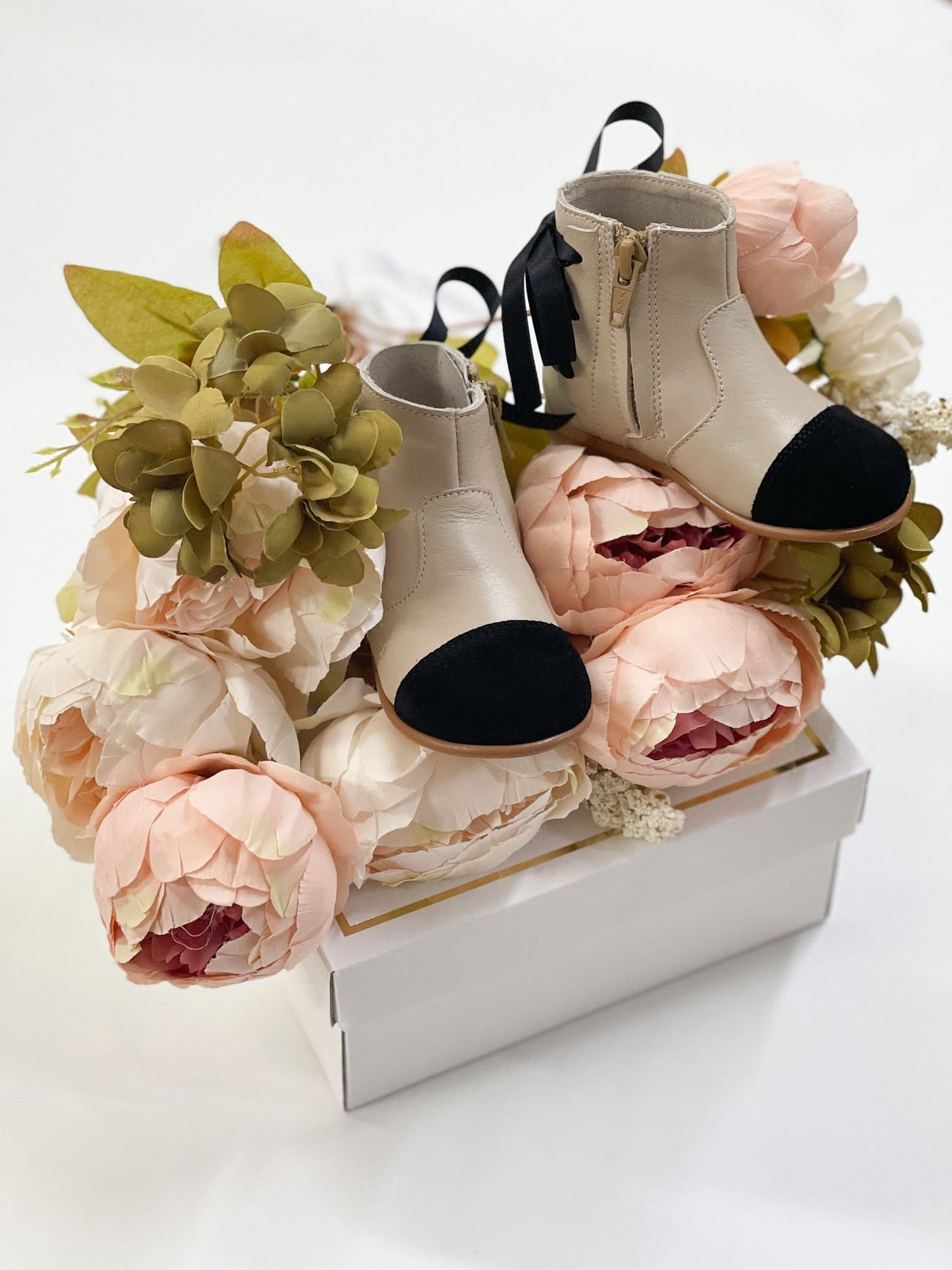 Zoe Beige and Black Leather Boots