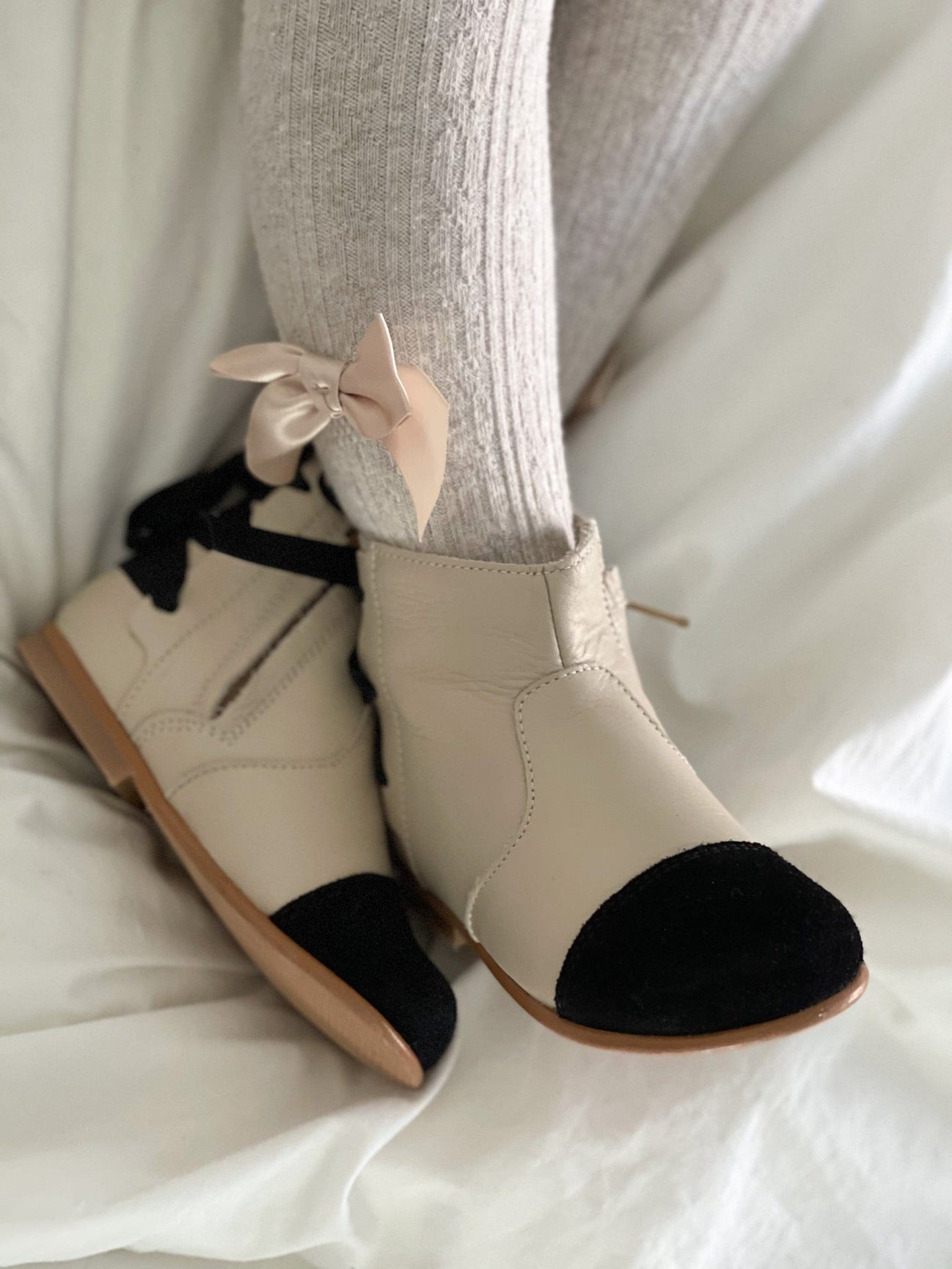 Zoe Beige and Black Leather Boots