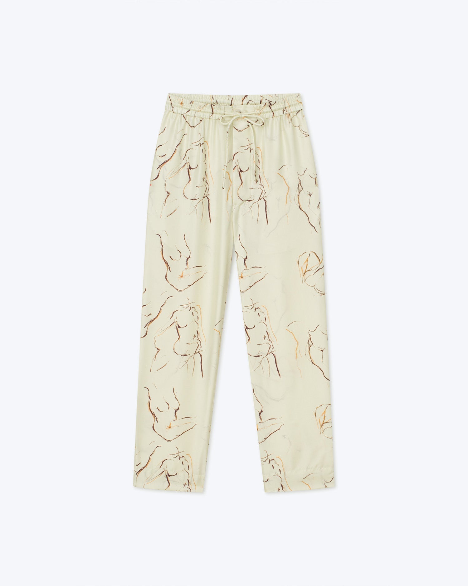 Mens | Jain Printed Twill Silk Pants | Line Drawing Small Scale