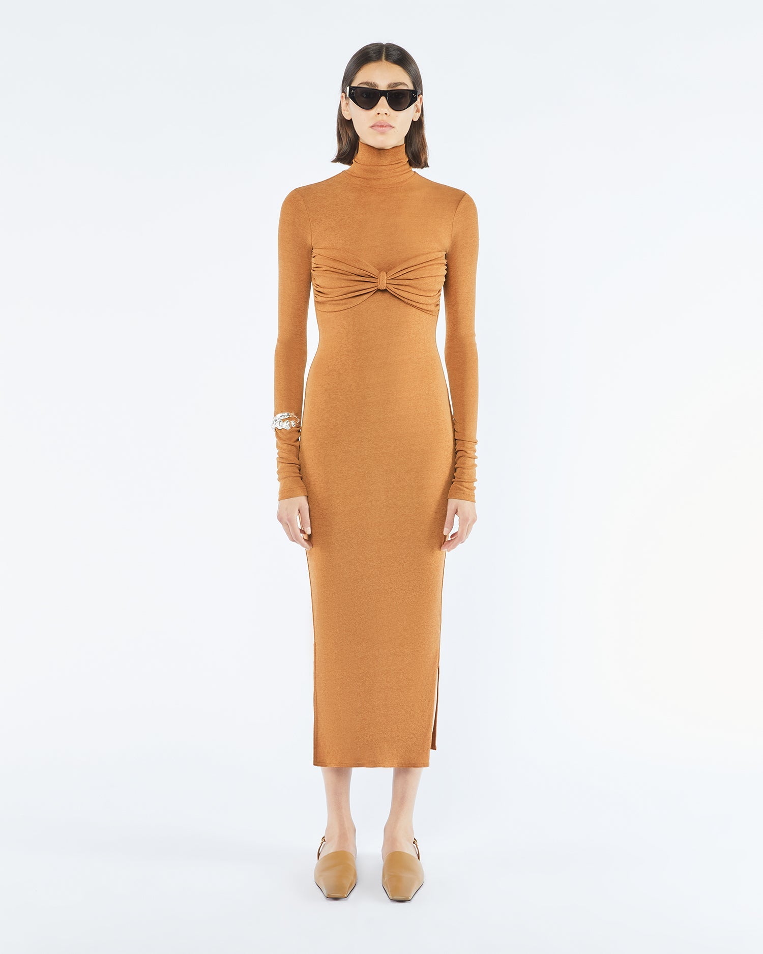 Womens | Manja Mesh-Jersey Midi Dress | Caramel