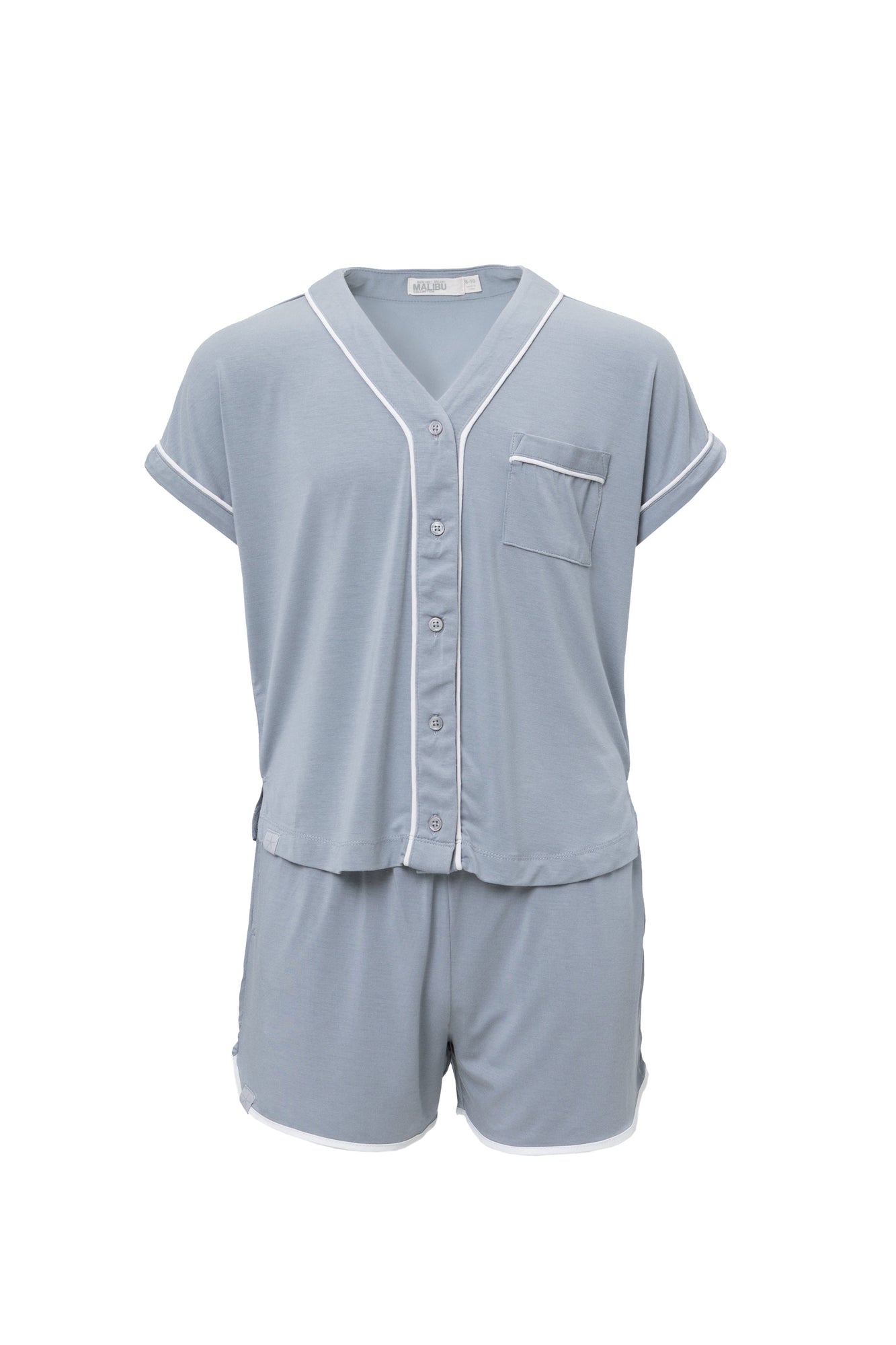 Youth | Malibu Collection Soft Jersey Piped Pj Set | Moonbeam/White