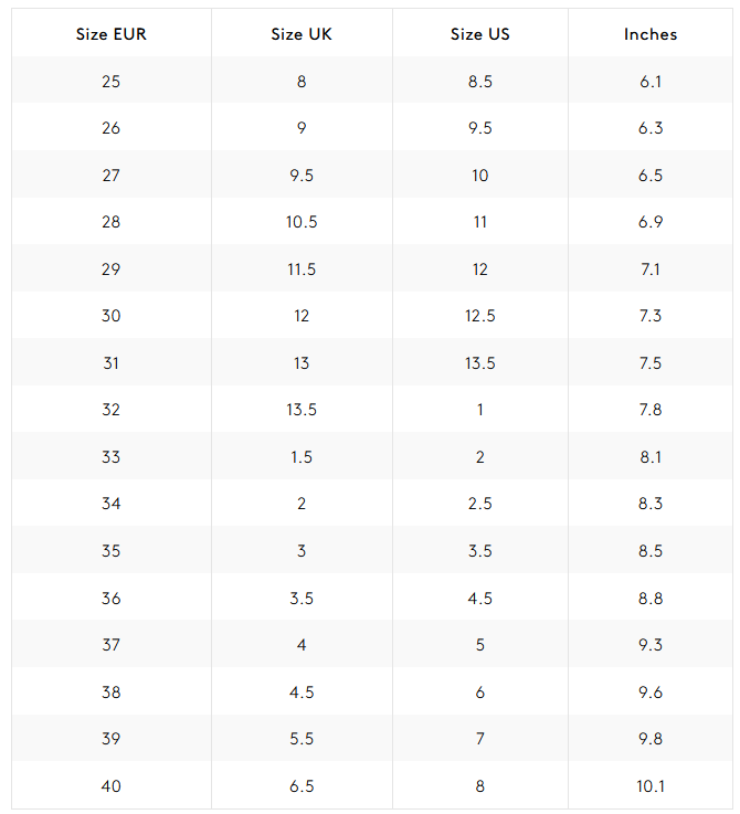 Product size guide