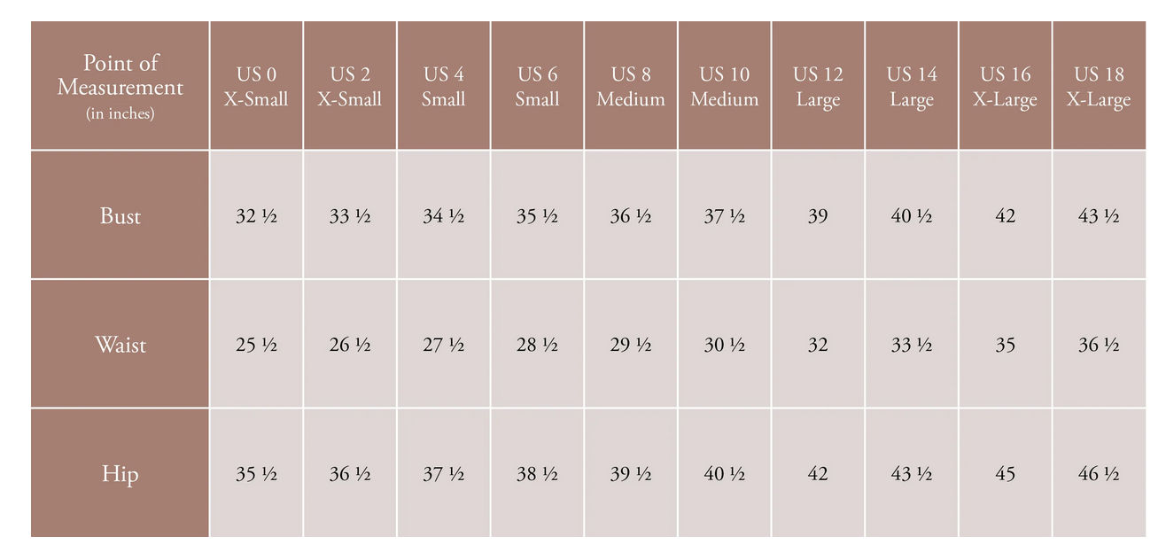 Product size guide