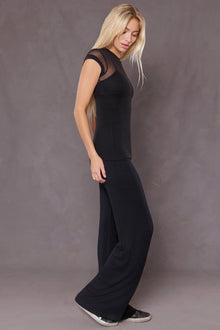 Women | Cap Sleeve Long Mesh Tee | Black